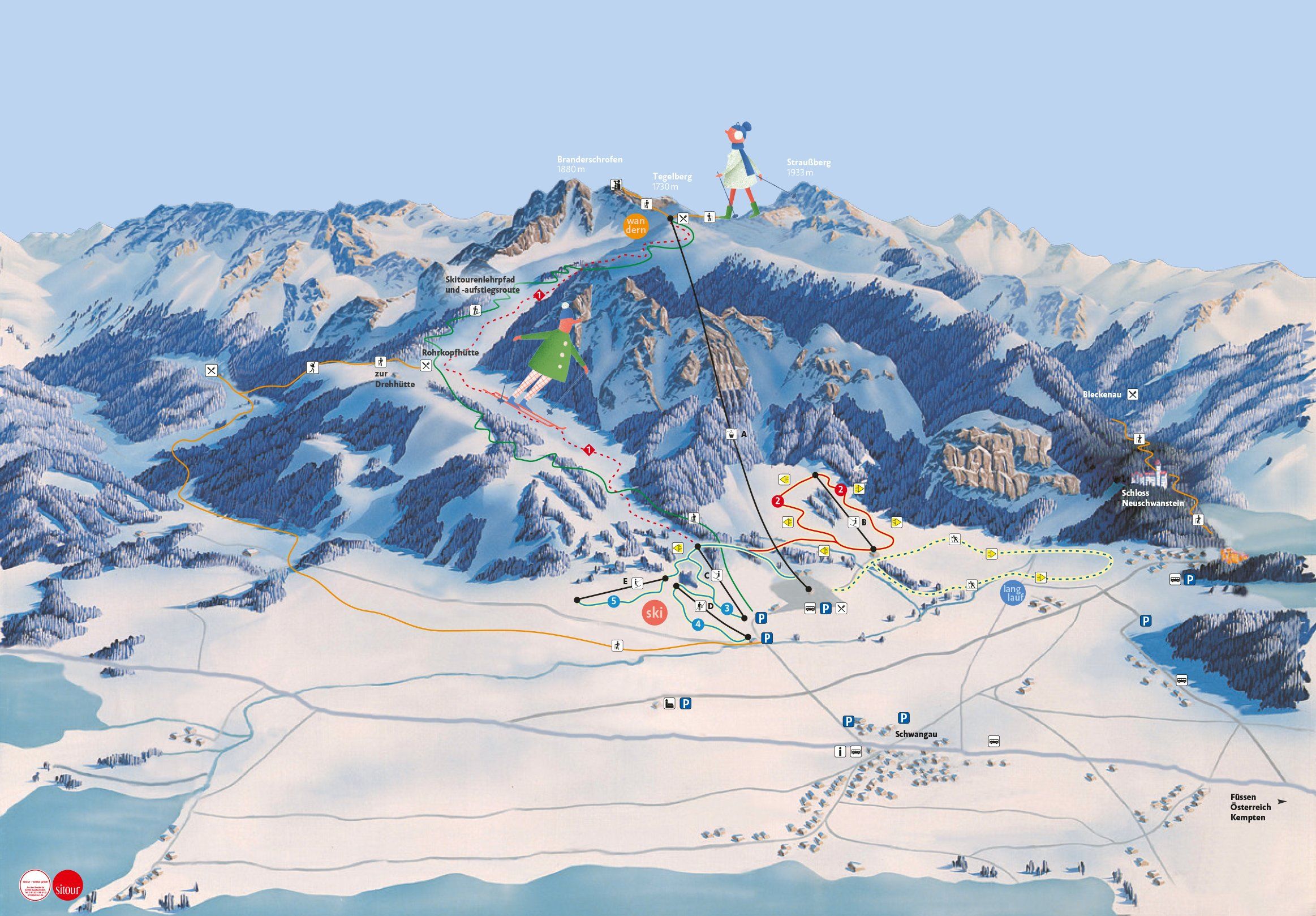 Pistenplan / Karte Skigebiet Füssen, Deutschland