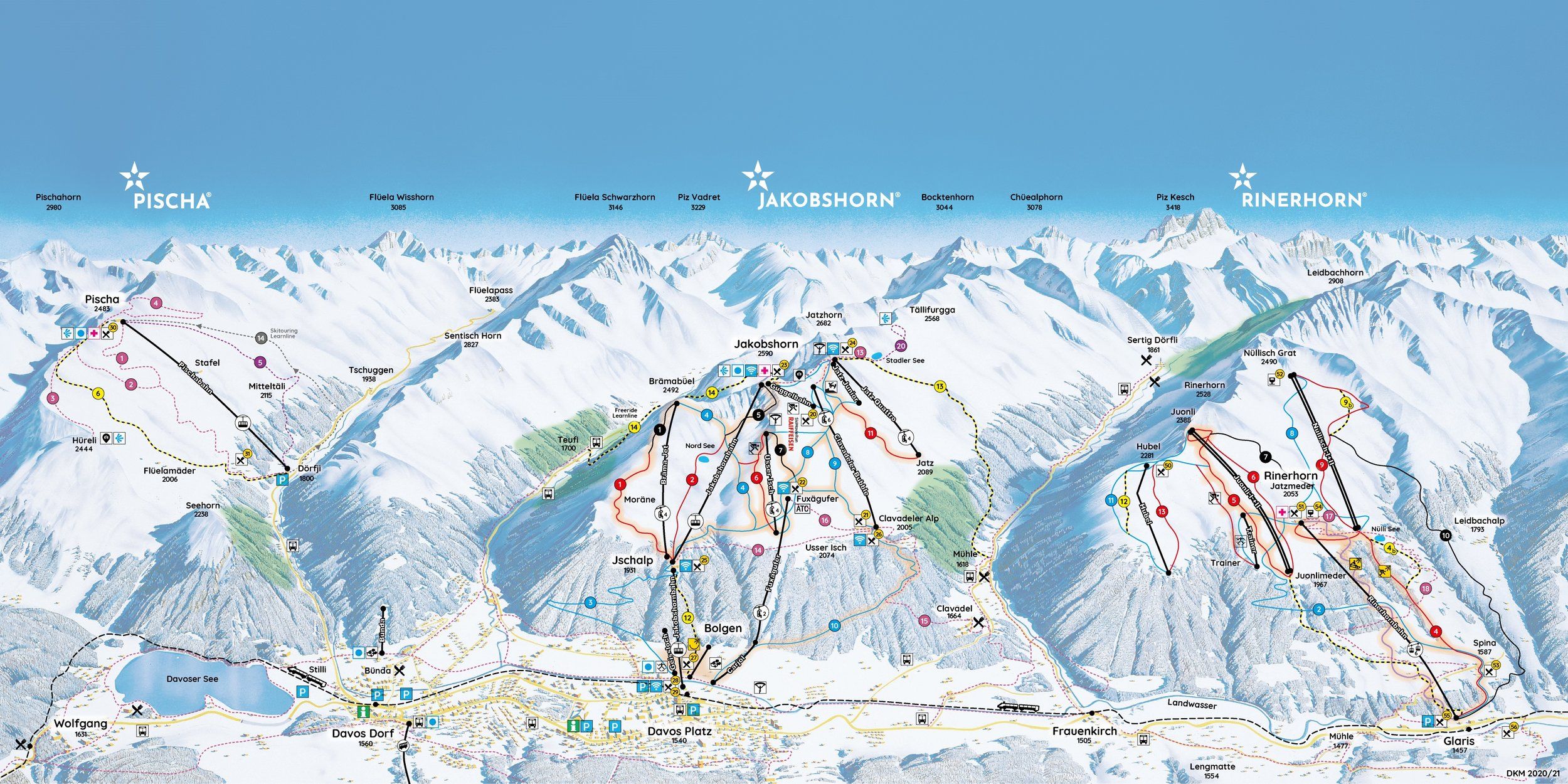 Pistenplan / Karte Skigebiet Davos, 