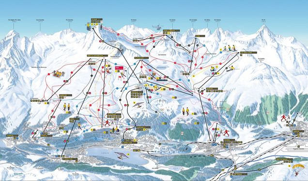 Pistenplan / Karte Skigebiet Pontresina (St. Moritz), Schweiz