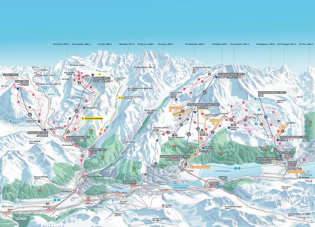Pistenplan / Karte Skigebiet Sils Maria (St. Moritz), Schweiz