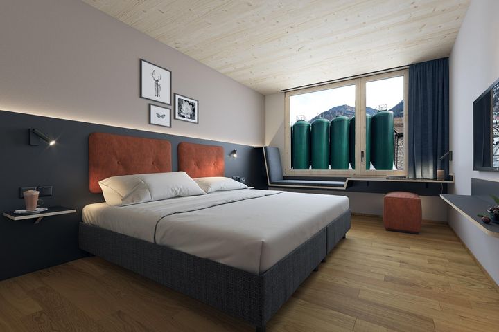 Doppelzimmer/2 Zustellb. Du/WC (Bergblick "Premium", ca. 26 m²), ÜF