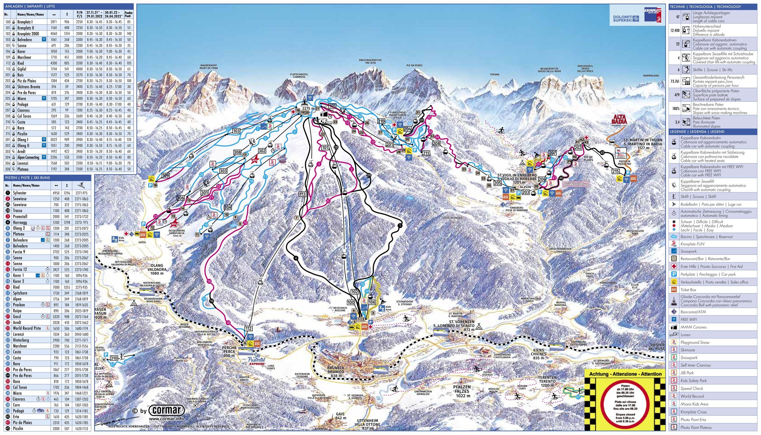 Pistenplan / Karte Skigebiet San Martino in Badia, Italien