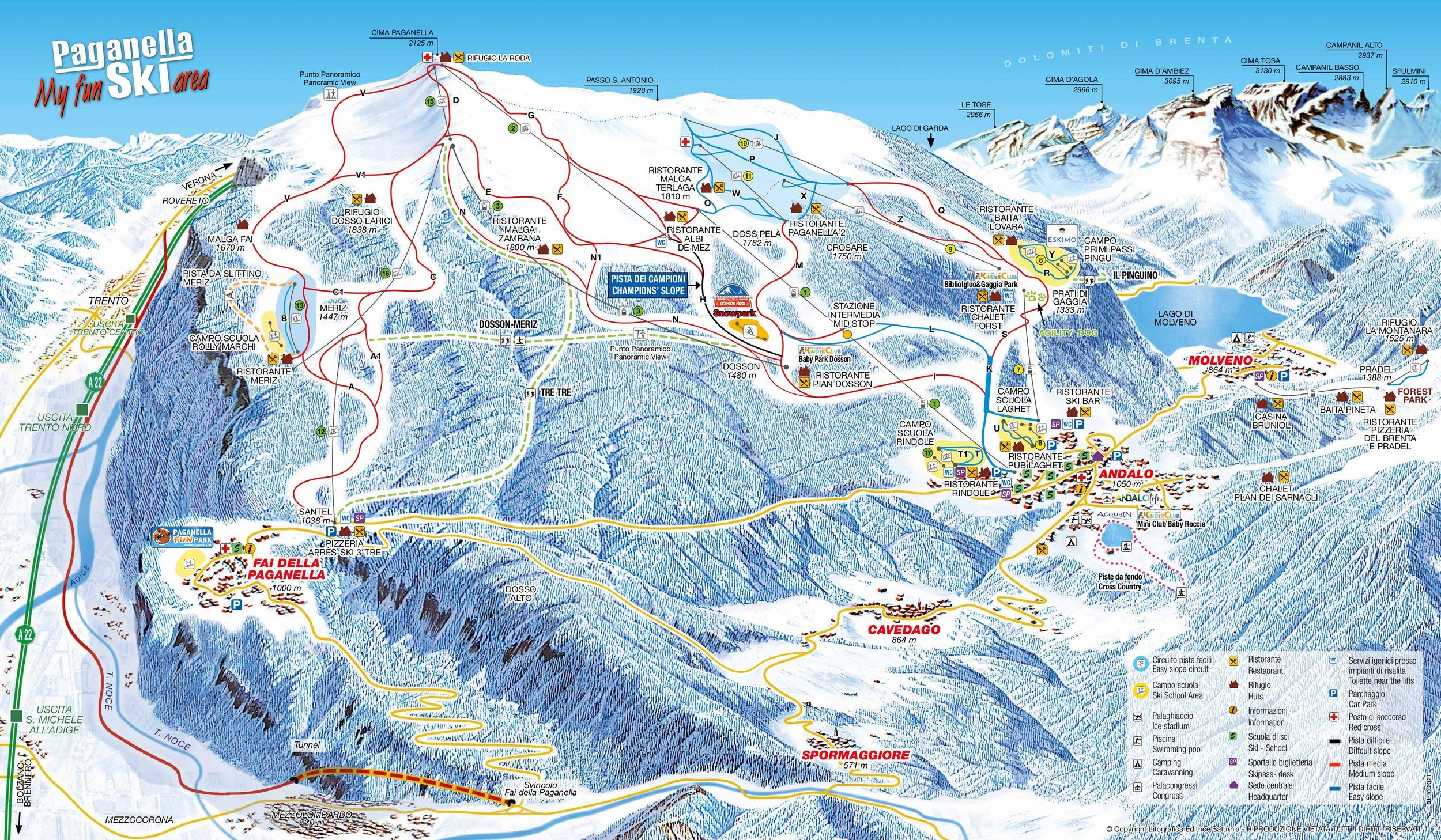 Pistenplan / Karte Skigebiet Fai della Paganella, Italien