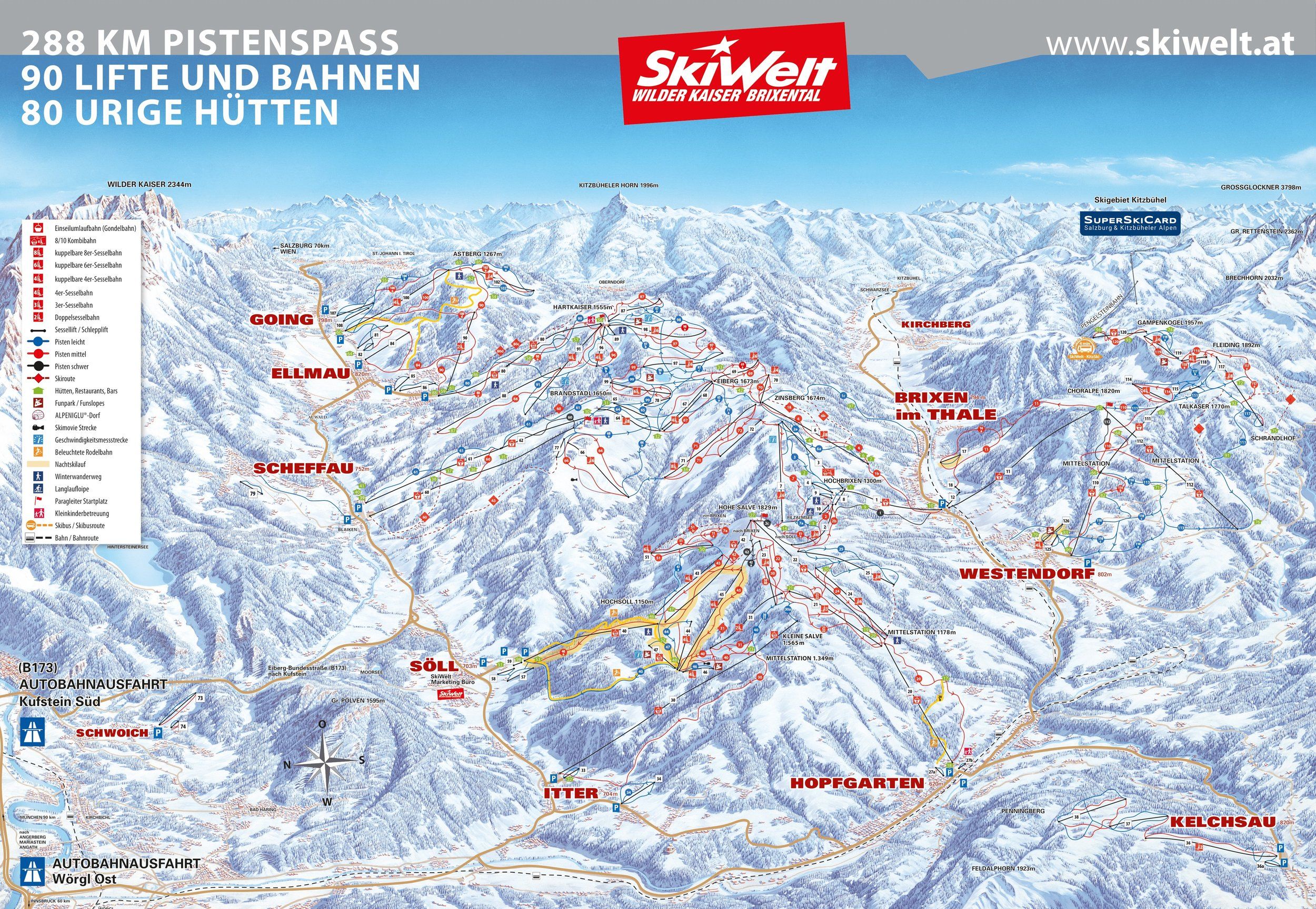 Pistekaart Skigebied Erl, Oostenrijk