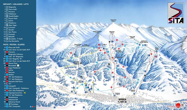 Pistenplan / Karte Skigebiet Aprica, 