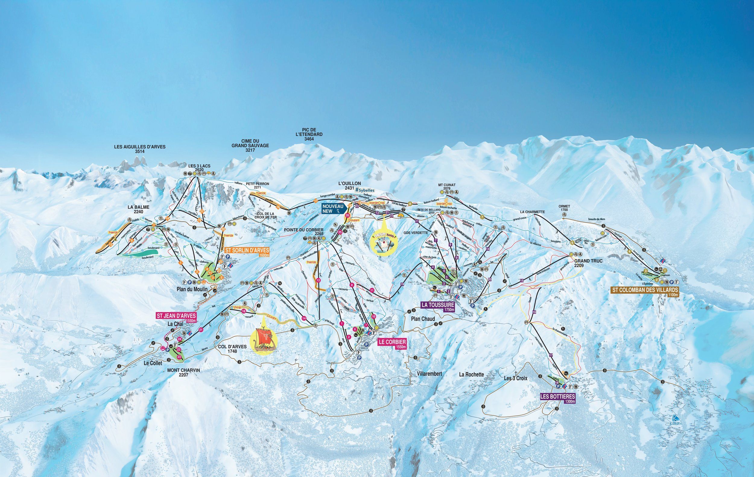 Pistenplan / Karte Skigebiet Le Corbier (Les Sybelles), Frankreich