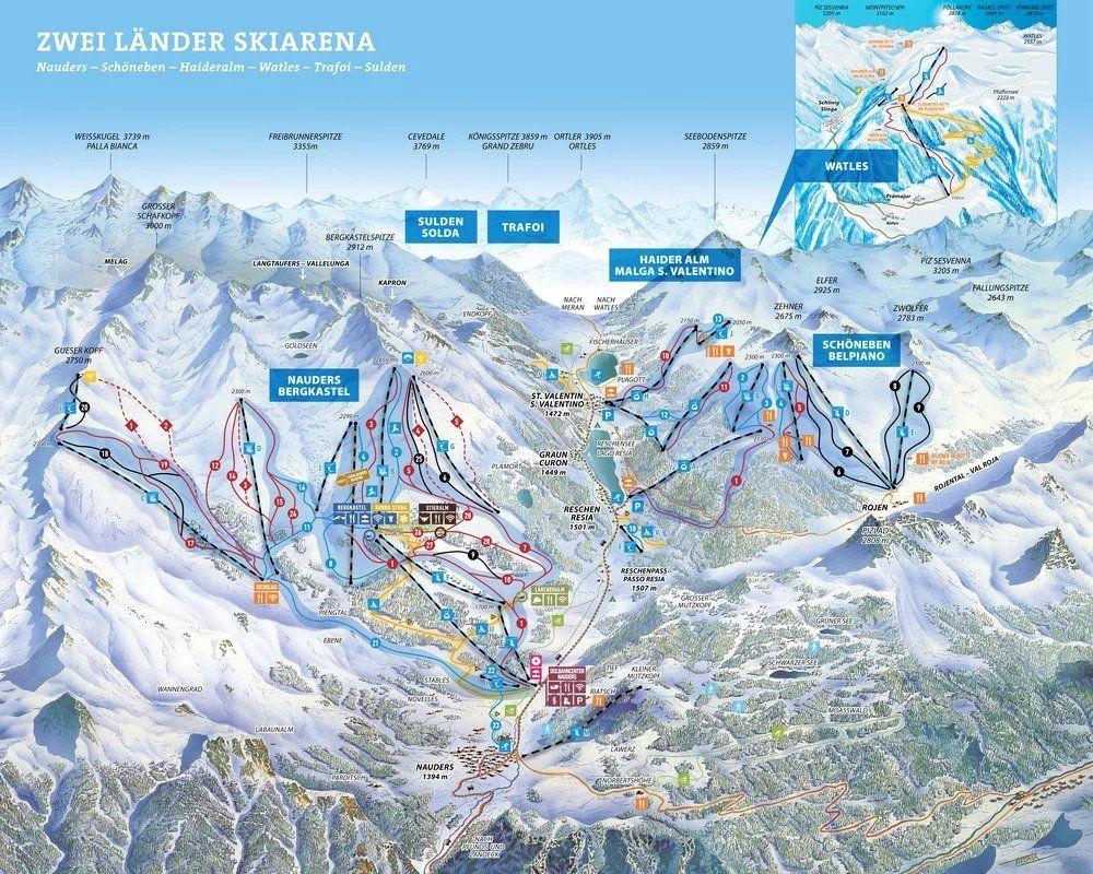 Pistekaart Skigebied Pfunds, Oostenrijk