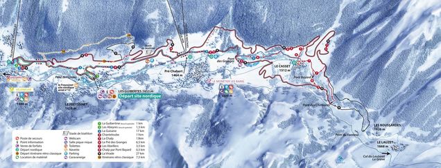 Plan des pistes de ski de fond Serre Chevalier