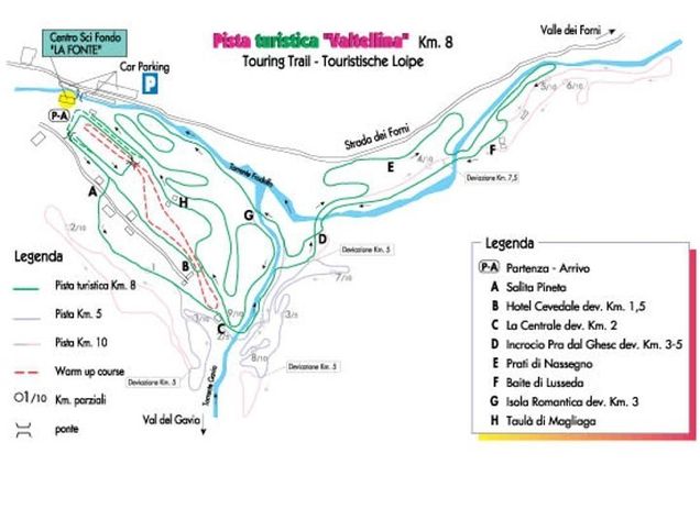 Piantina con piste di sci di fondo Santa Caterina