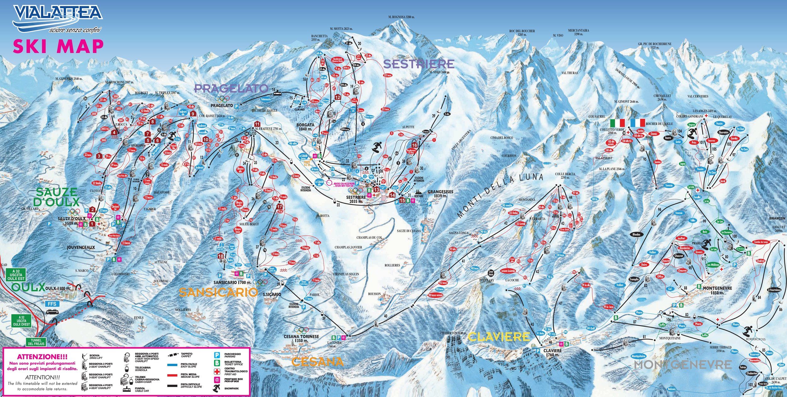 Pistenplan / Karte Skigebiet Sauze d'Oulx (Via Lattea), Italien