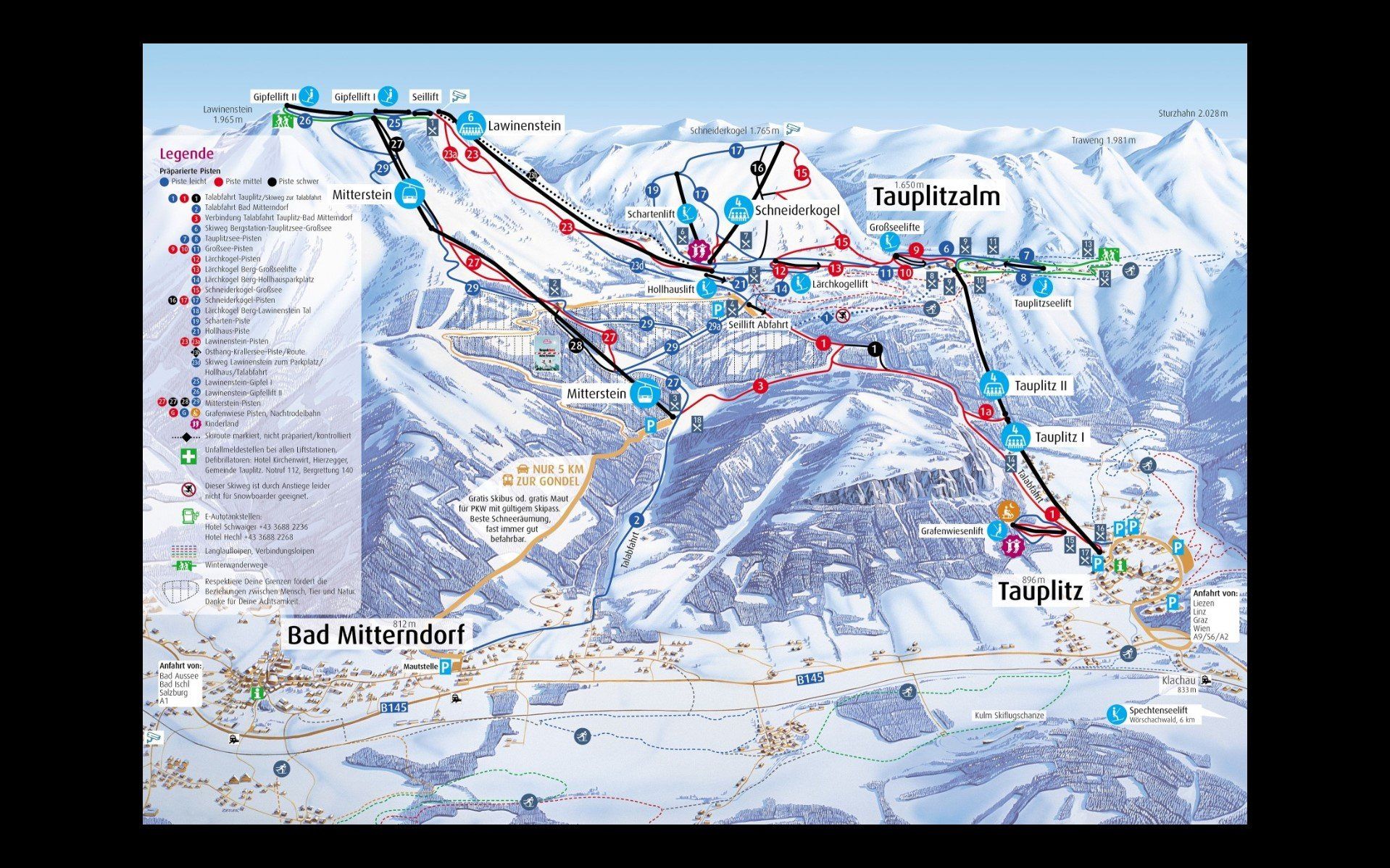 Pistekaart Skigebied Bad Mitterndorf, Oostenrijk