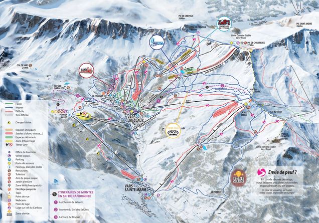 Pistenplan / Karte Skigebiet Vars-Risoul, Frankreich
