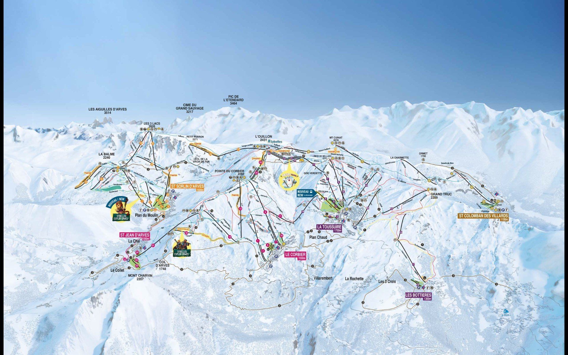 Pistenplan / Karte Skigebiet Le Corbier (Les Sybelles), Frankreich