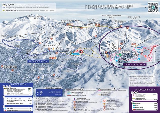 Piantina con piste di sci di fondo Le Corbier (Les Sybelles)