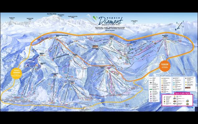 Pistenplan / Karte Skigebiet Les Saisies, Frankreich