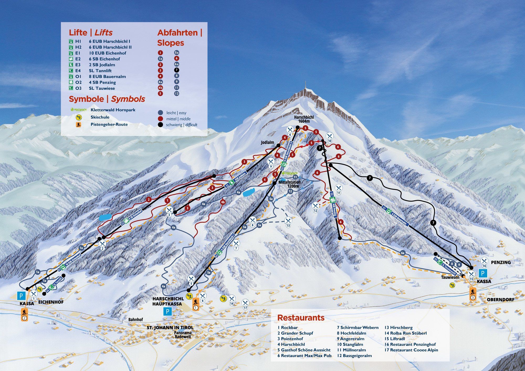 Pistenplan / Karte Skigebiet St. Johann in Tirol, Österreich