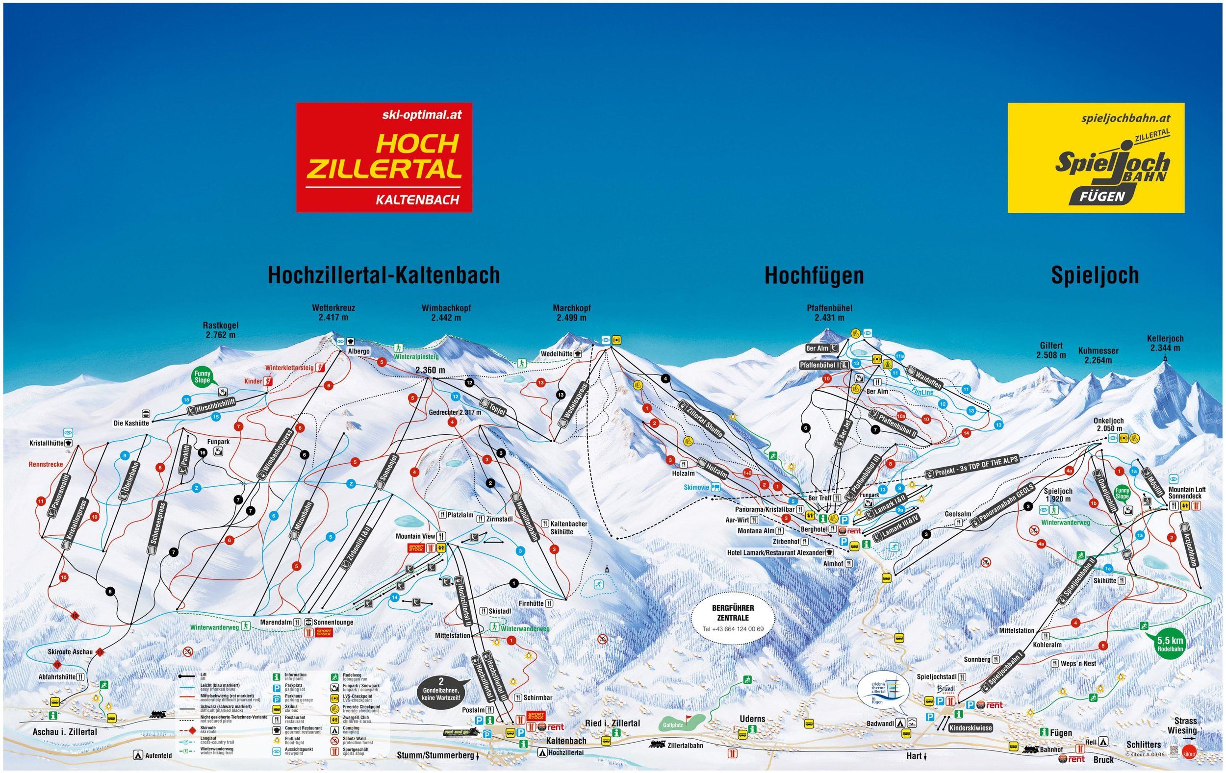Pistenplan / Karte Skigebiet Uderns (Zillertal), Österreich