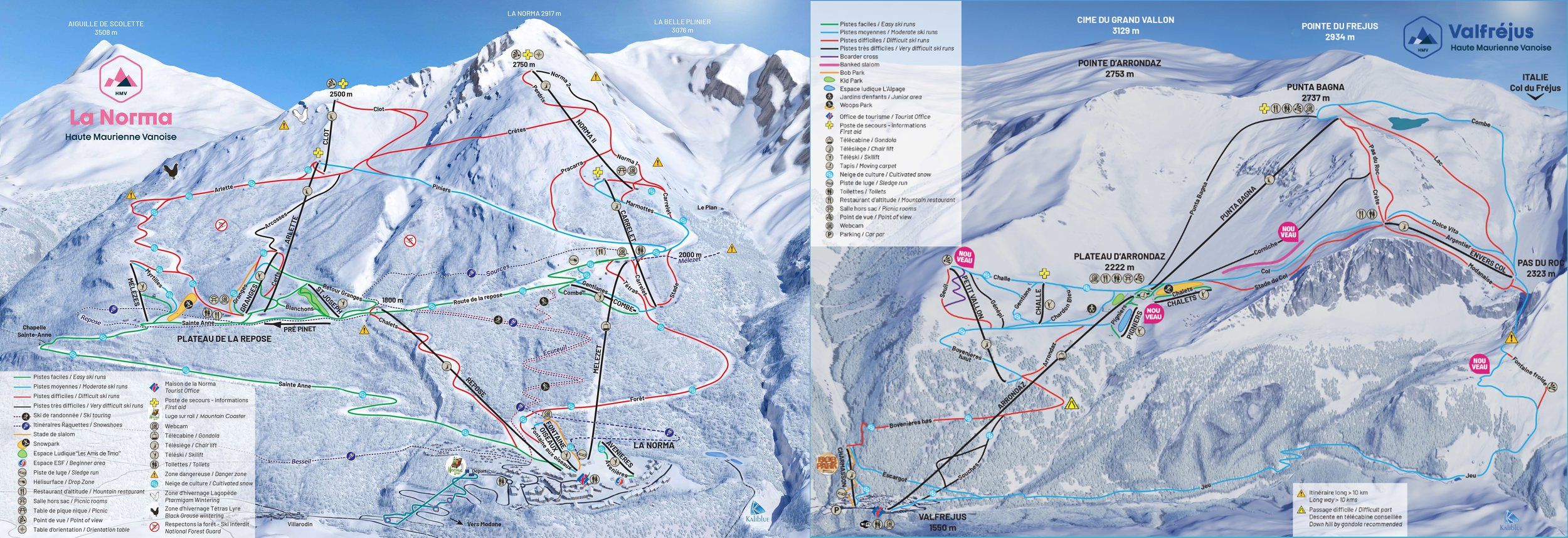 Pistenplan / Karte Skigebiet Valfréjus, Frankreich