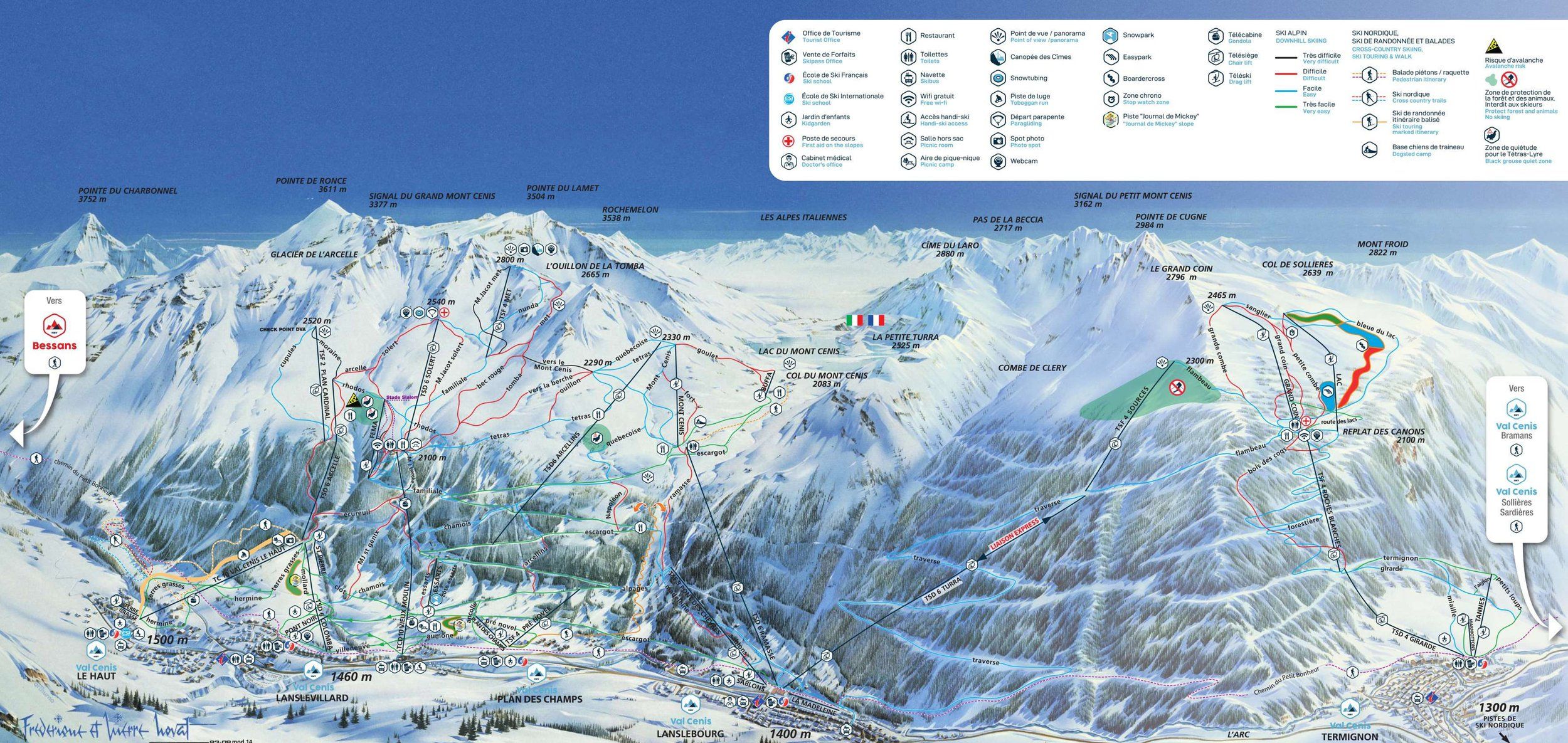 Pistenplan / Karte Skigebiet Val Cenis, Frankreich