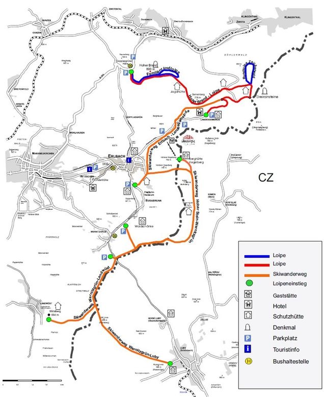 Plan des pistes de ski de fond Erlbach