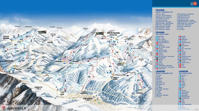 Pistenplan / Karte Skigebiet Folgaria, Italien