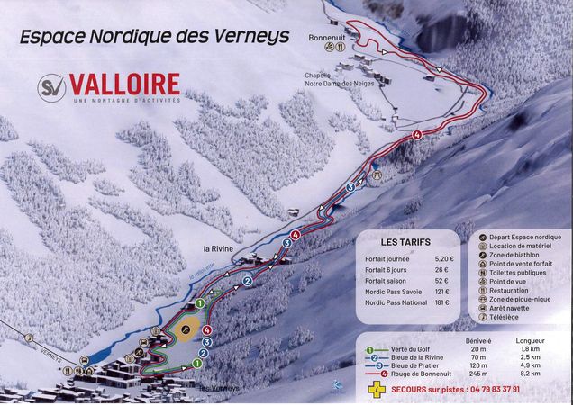 Plan des pistes de ski de fond Valmeinier