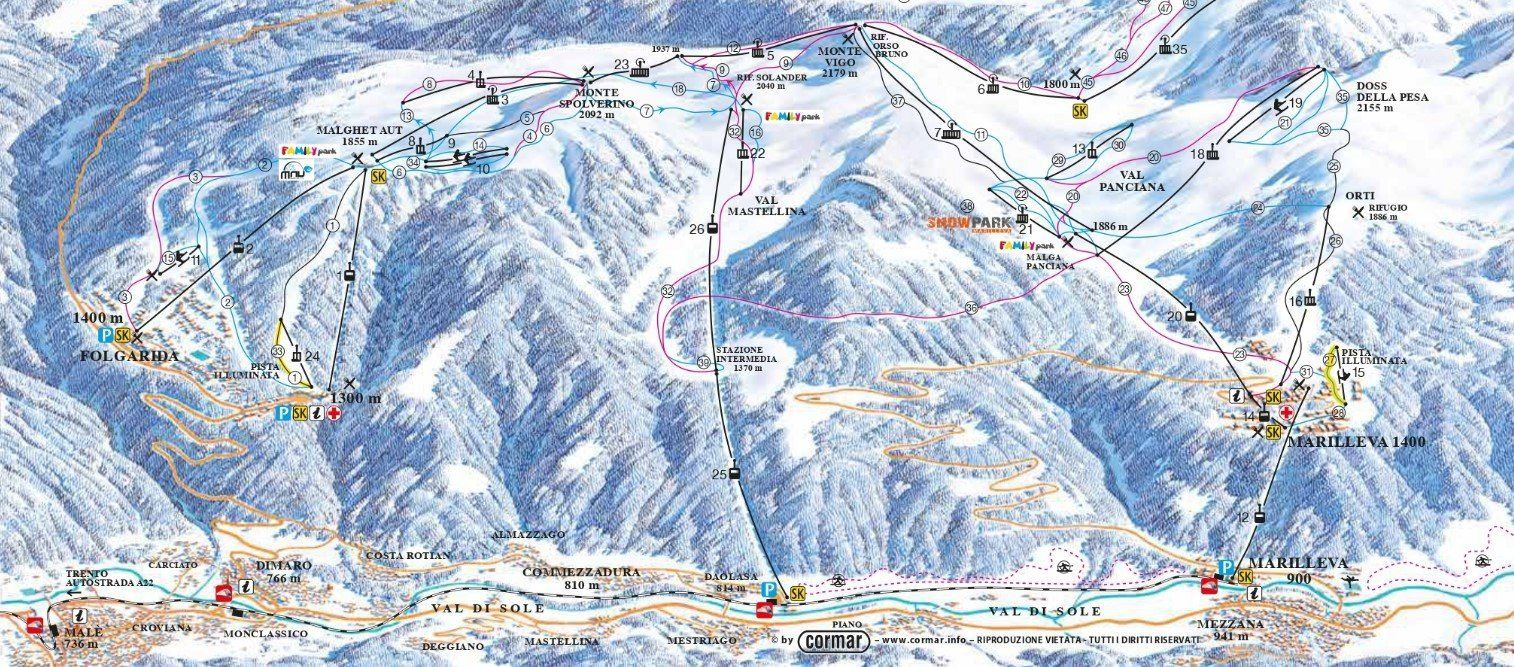 Pistenplan / Karte Skigebiet Marilleva 1400, Italien