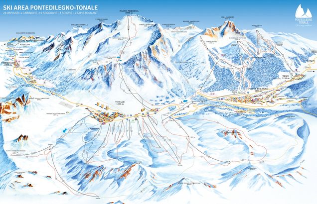 Pistenplan / Karte Skigebiet Passo del Tonale, Italien