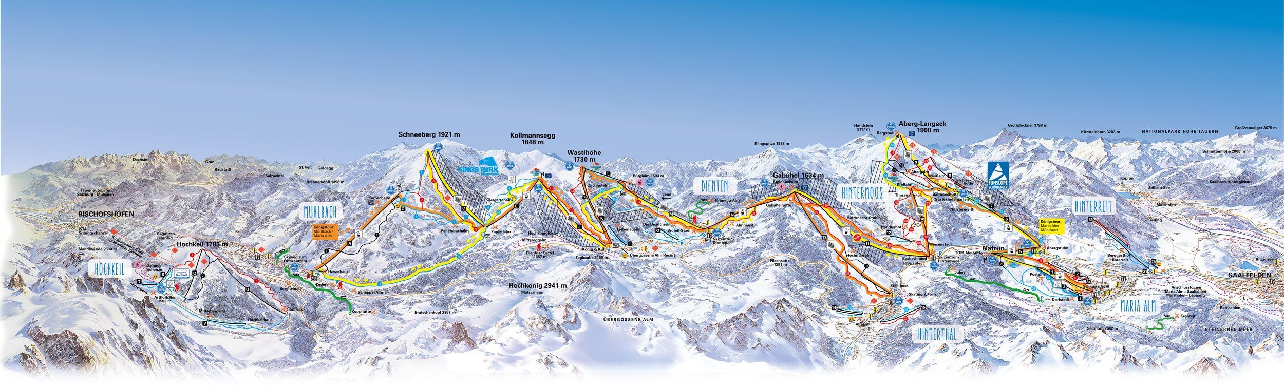 Pistenplan / Karte Skigebiet Mühlbach am Hochkönig, Österreich