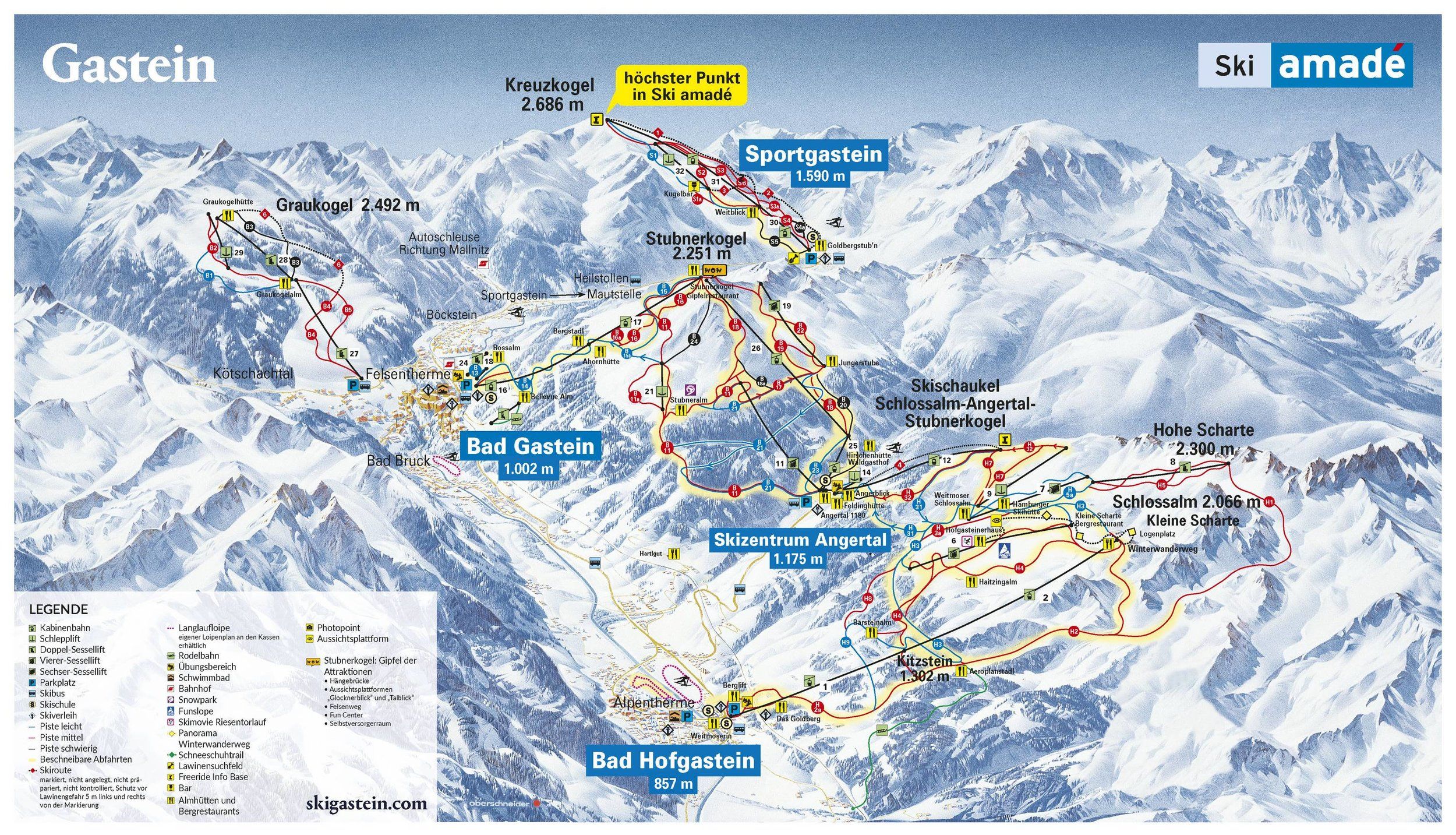 Pistekaart Skigebied Bad Hofgastein, Oostenrijk