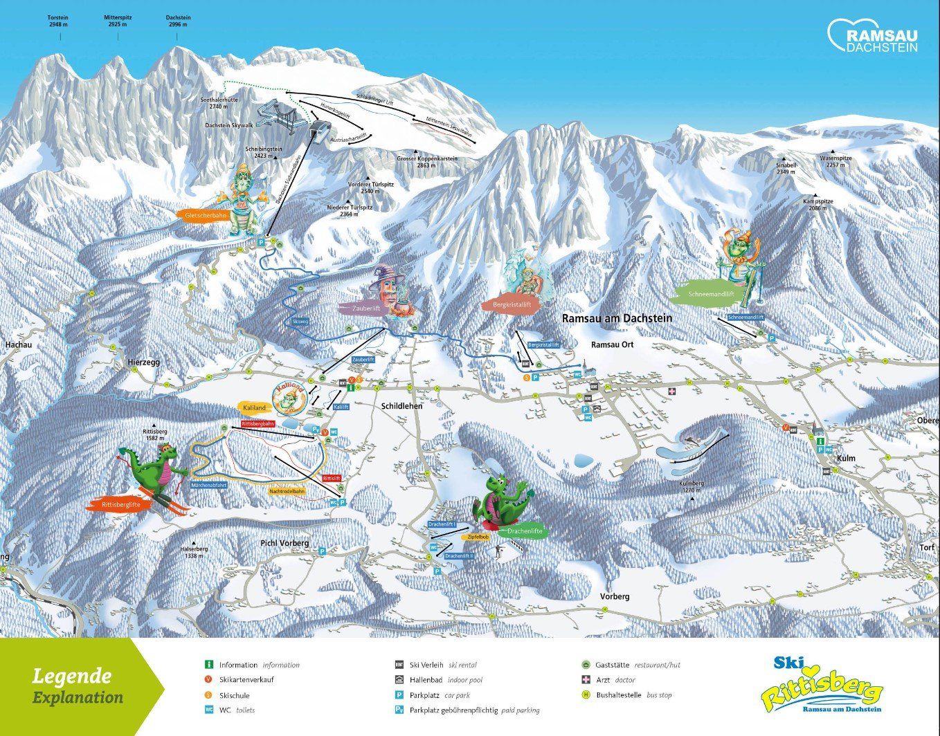 Pistekaart Skigebied Ramsau am Dachstein, Oostenrijk