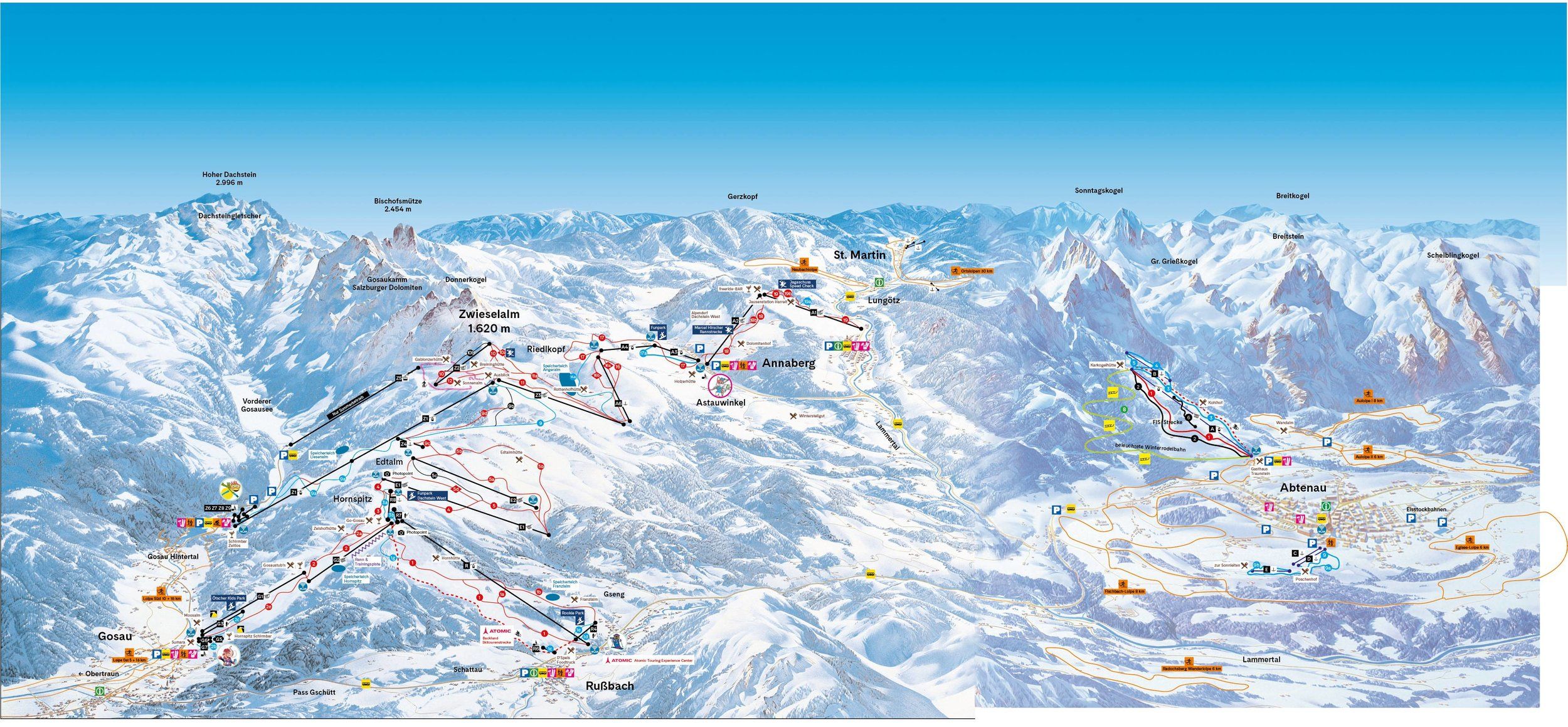 Pistenplan / Karte Skigebiet Abtenau, Österreich