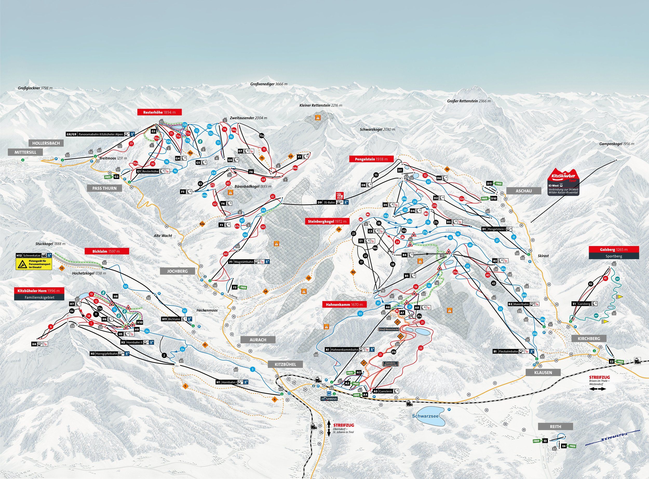 Pistenplan / Karte Skigebiet Hollersbach, Österreich