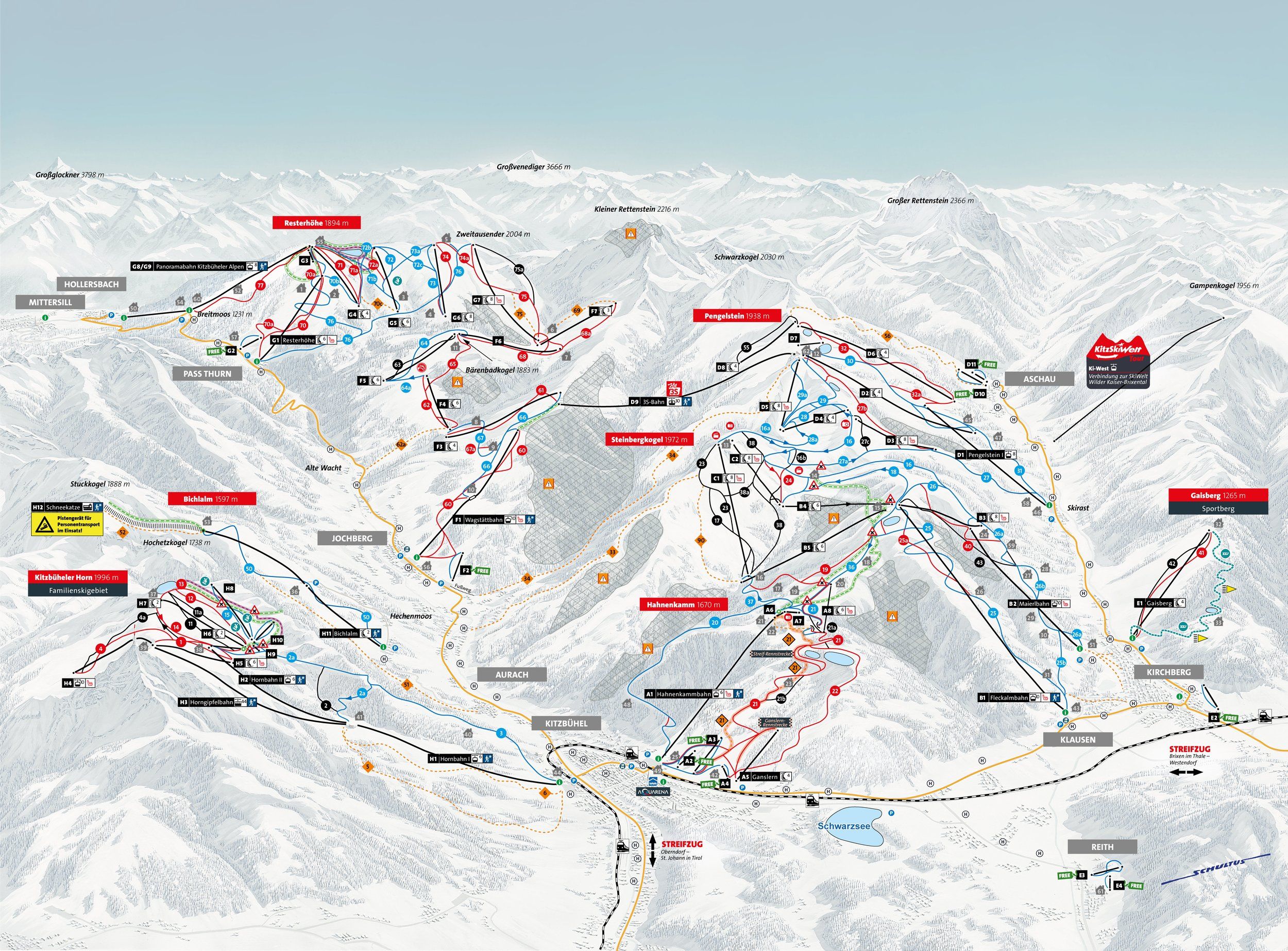 Pistekaart Skigebied Jochberg in Tirol, Oostenrijk