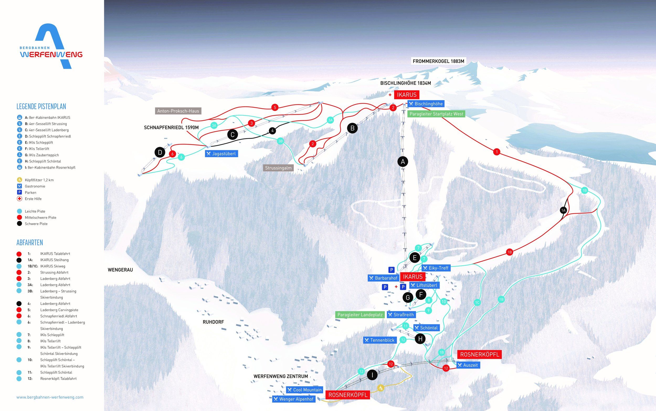 Pistenplan / Karte Skigebiet Werfenweng, Österreich