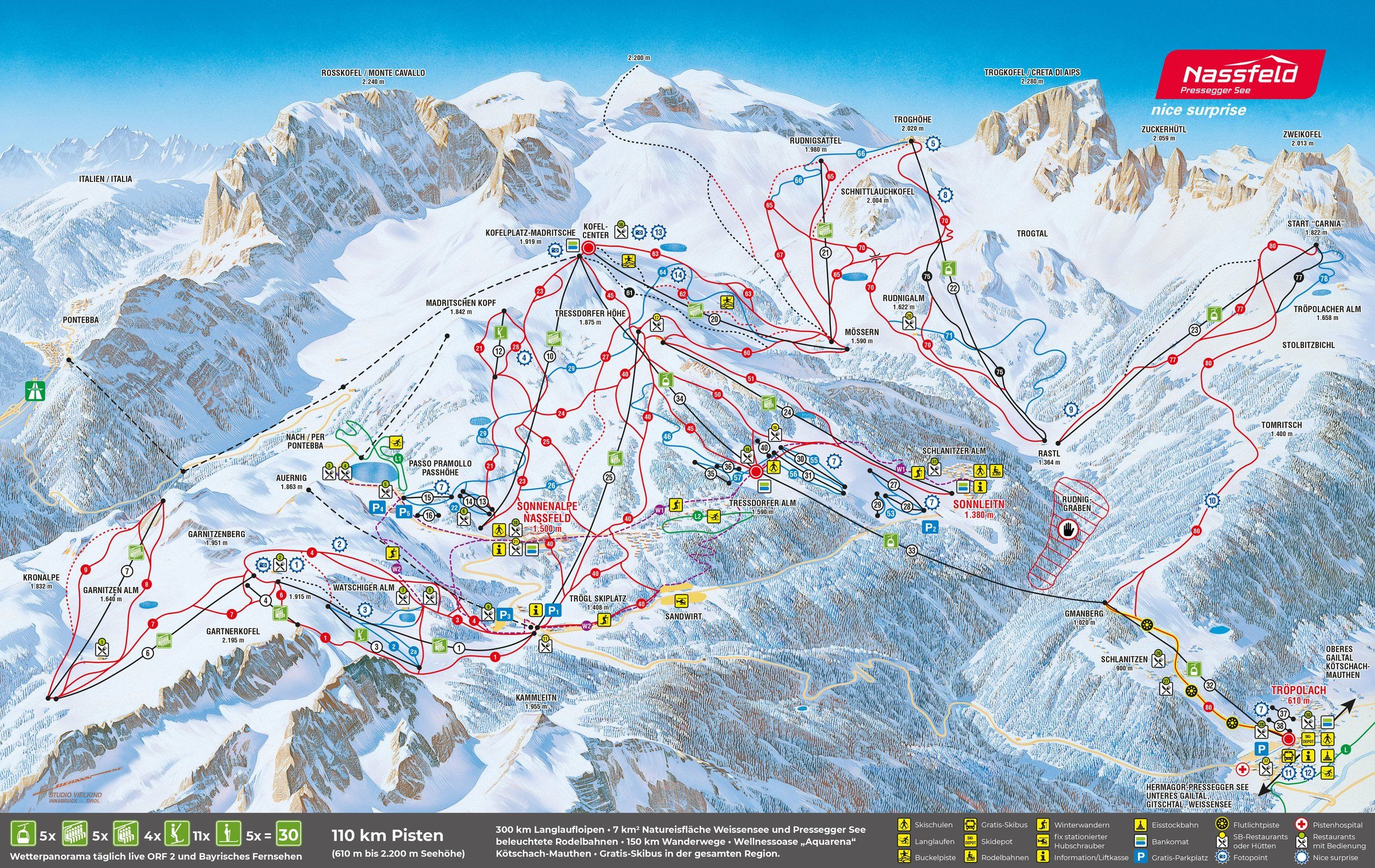 Pistenplan / Karte Skigebiet Kötschach-Mauthen, Österreich