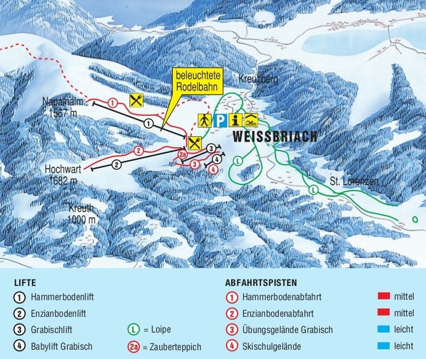Pistenplan / Karte Skigebiet Weißbriach im Gitschtal, Österreich
