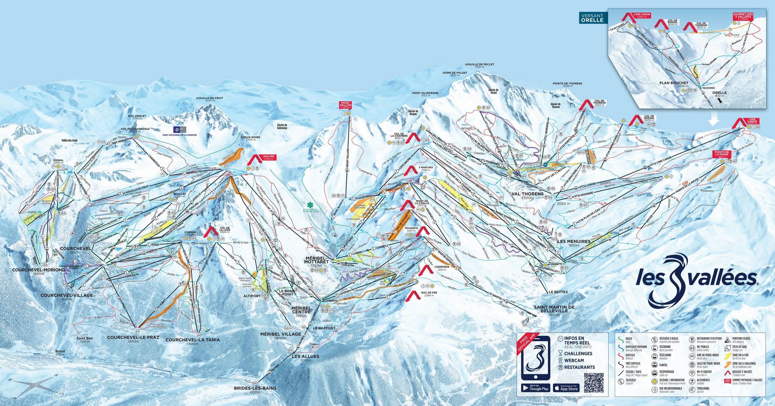 Pistenplan / Karte Skigebiet Brides les Bains, Frankreich