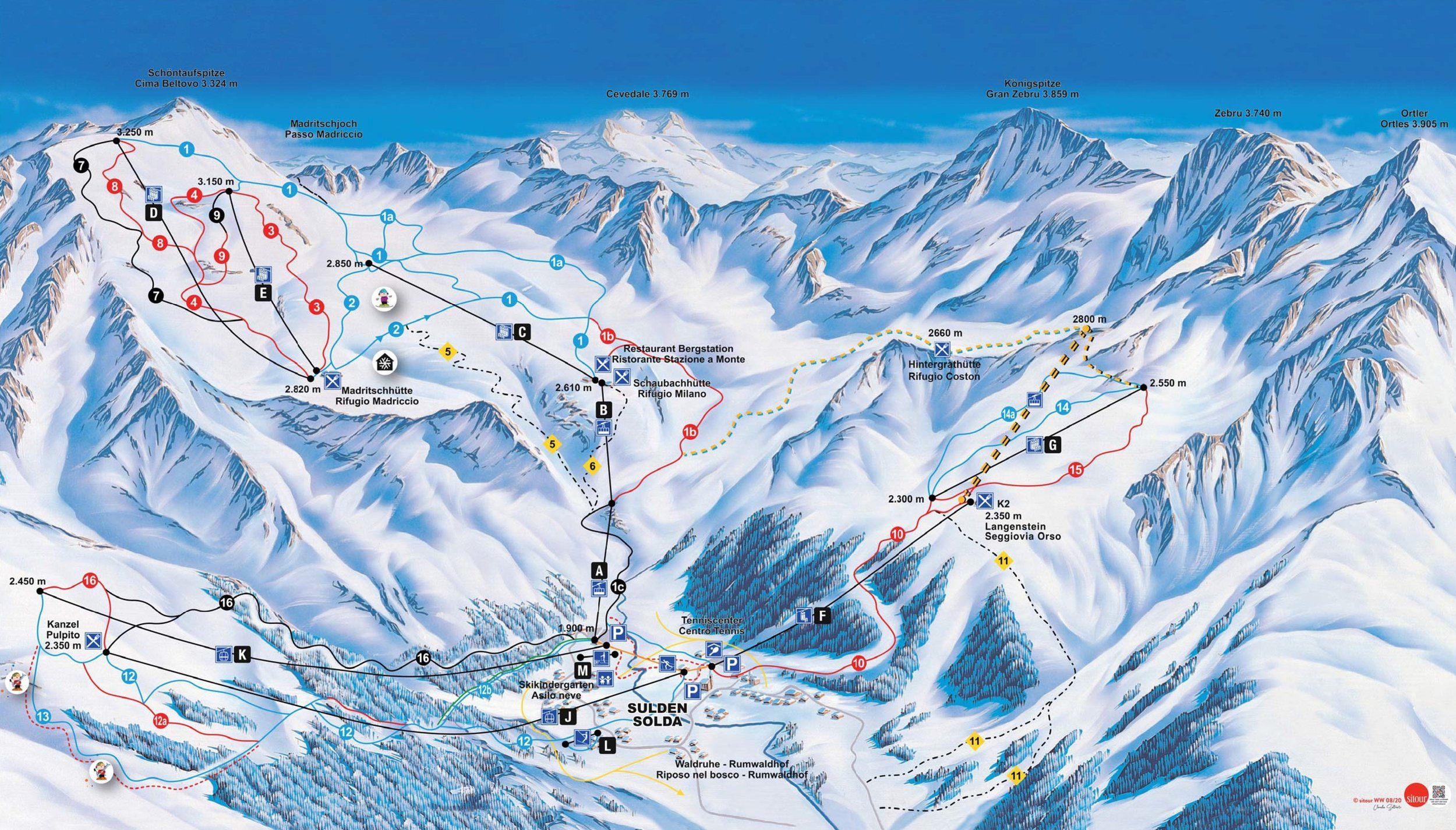 Pistenplan / Karte Skigebiet Prad am Stilfserjoch, Italien