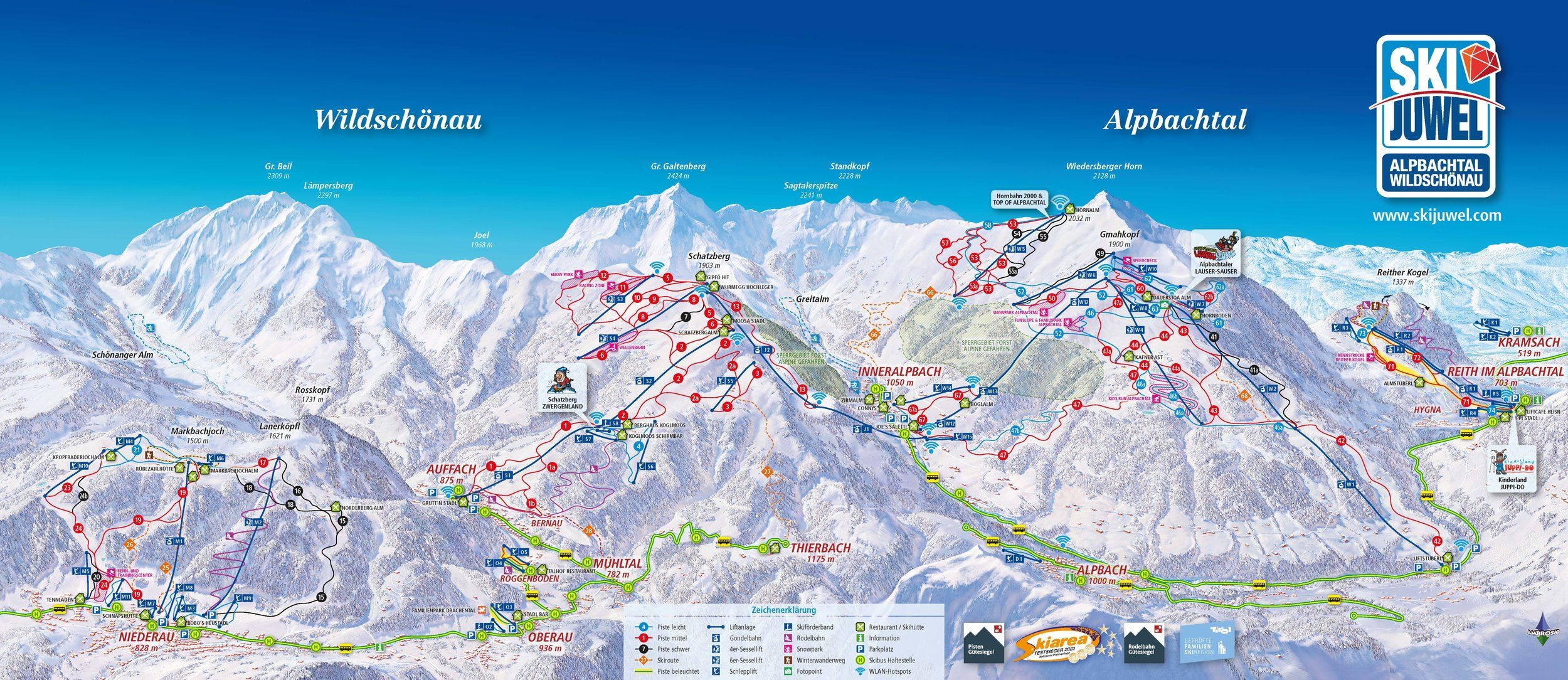 Pistenplan / Karte Skigebiet Niederau, Österreich