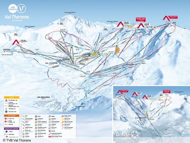 Pistenplan / Karte Skigebiet Val Thorens, Frankreich