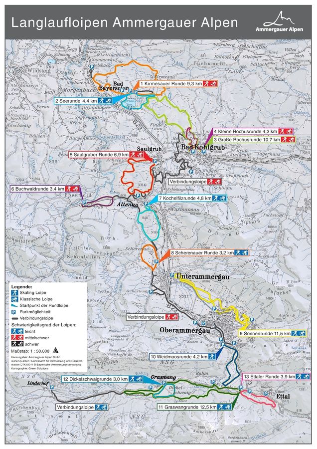 Plan des pistes de ski de fond Bad Bayersoien