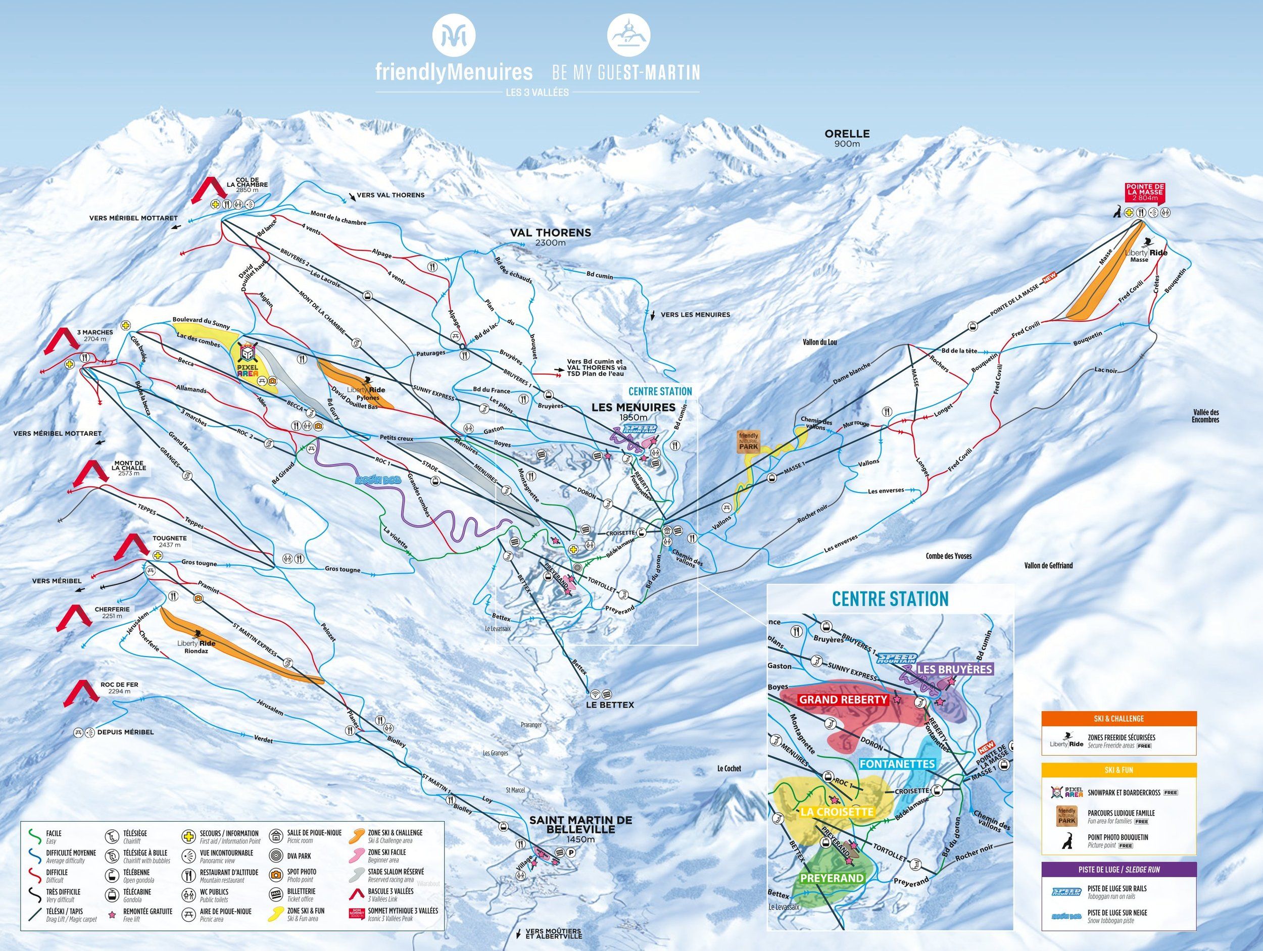 Pistenplan / Karte Skigebiet St. Martin, Frankreich