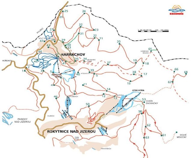 Plán bežeckých tratí Harrachov