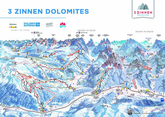 Piste map 3 Zinnen Dolomiten