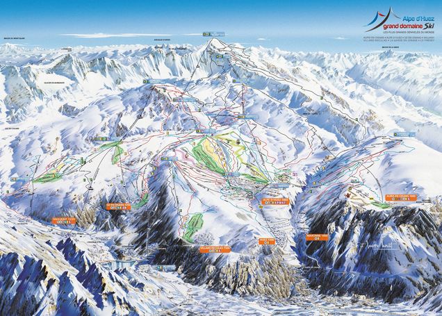 Hartă a pârtiilor Alpe d'Huez Grand Domaine Ski