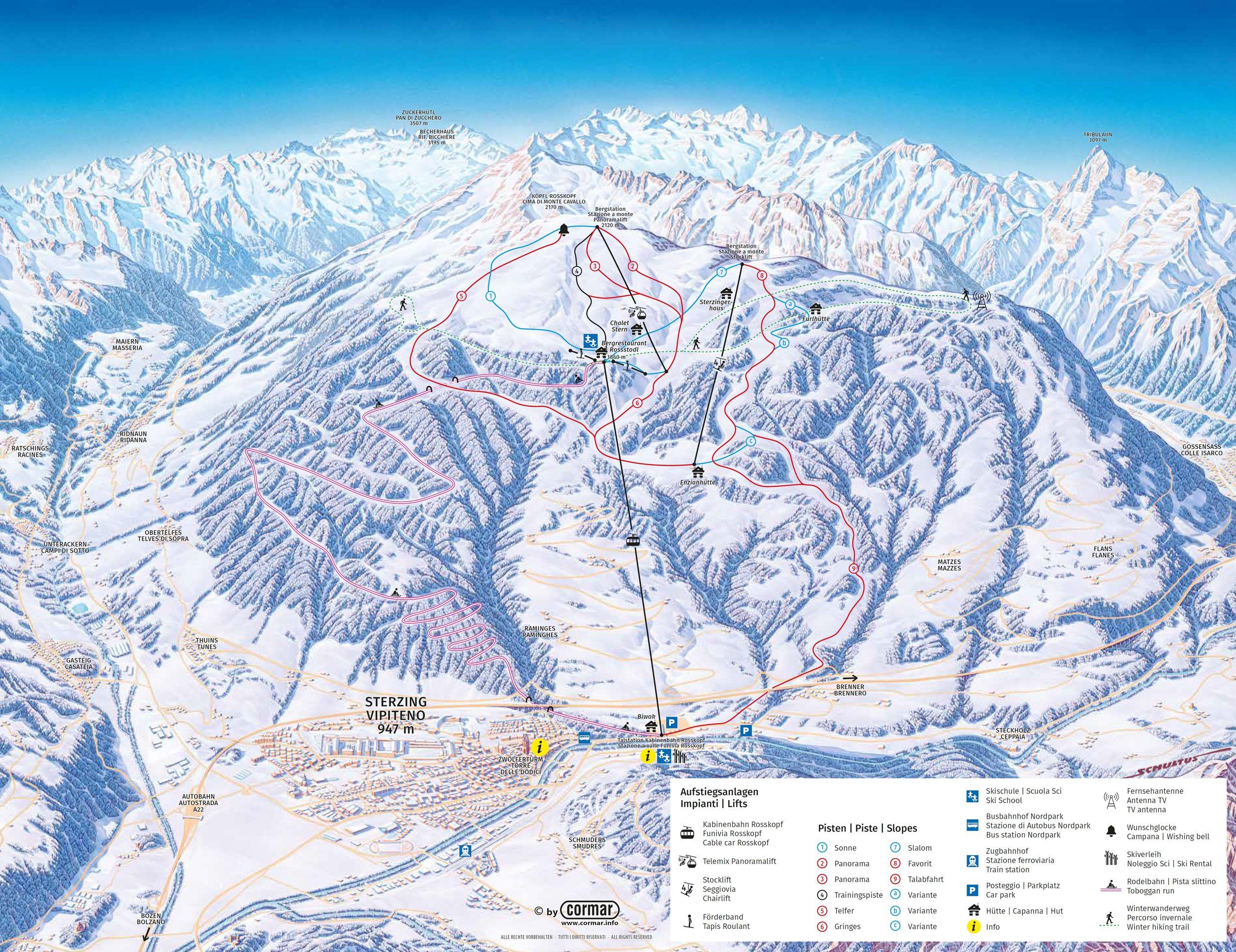 Pistenplan / Karte Skigebiet Ridnaun, Italien