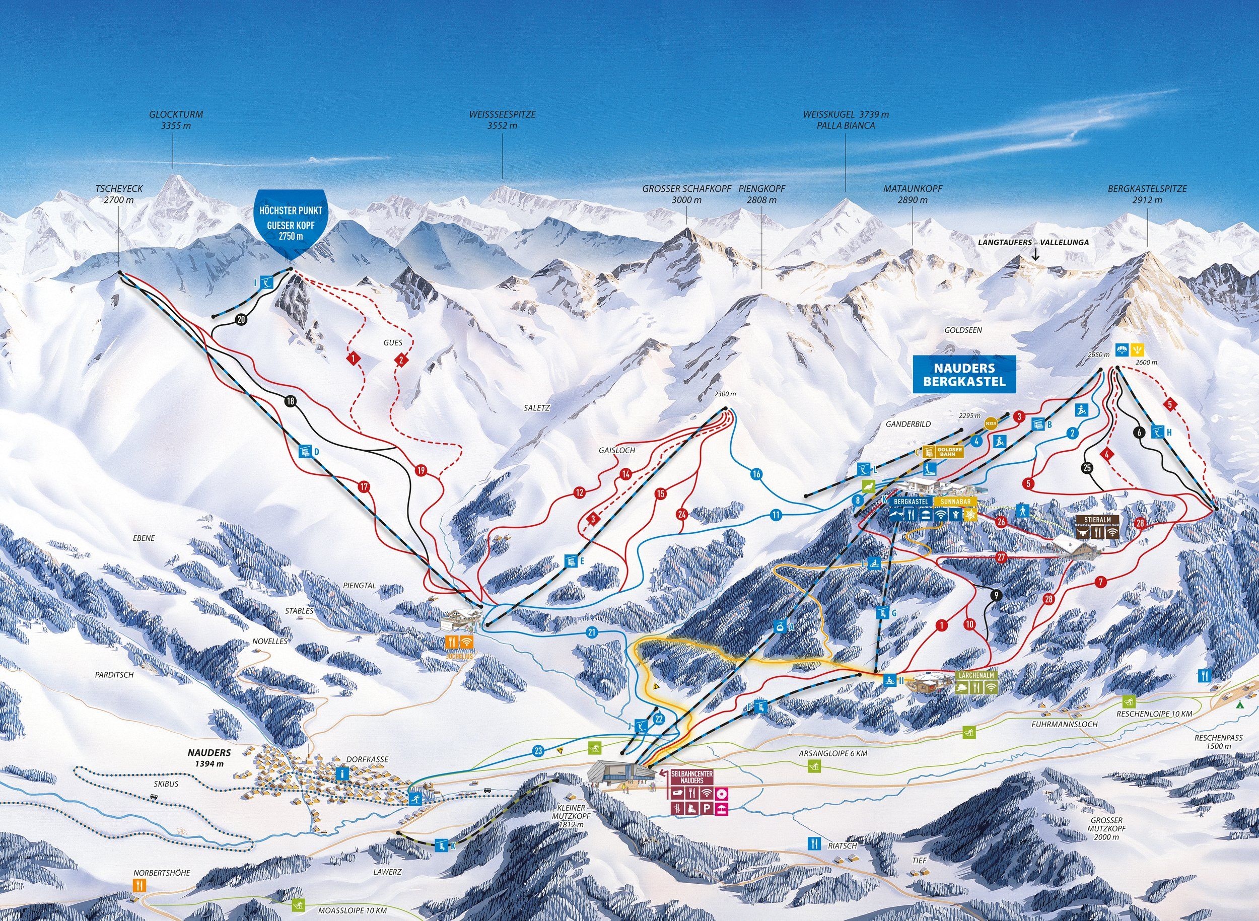 Pistenplan / Karte Skigebiet Nauders, Österreich