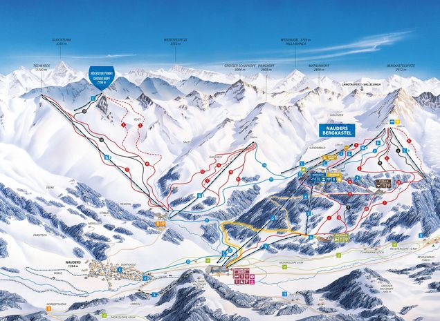 Mapa sjezdovek Nauders am Reschenpass - Bergkastel