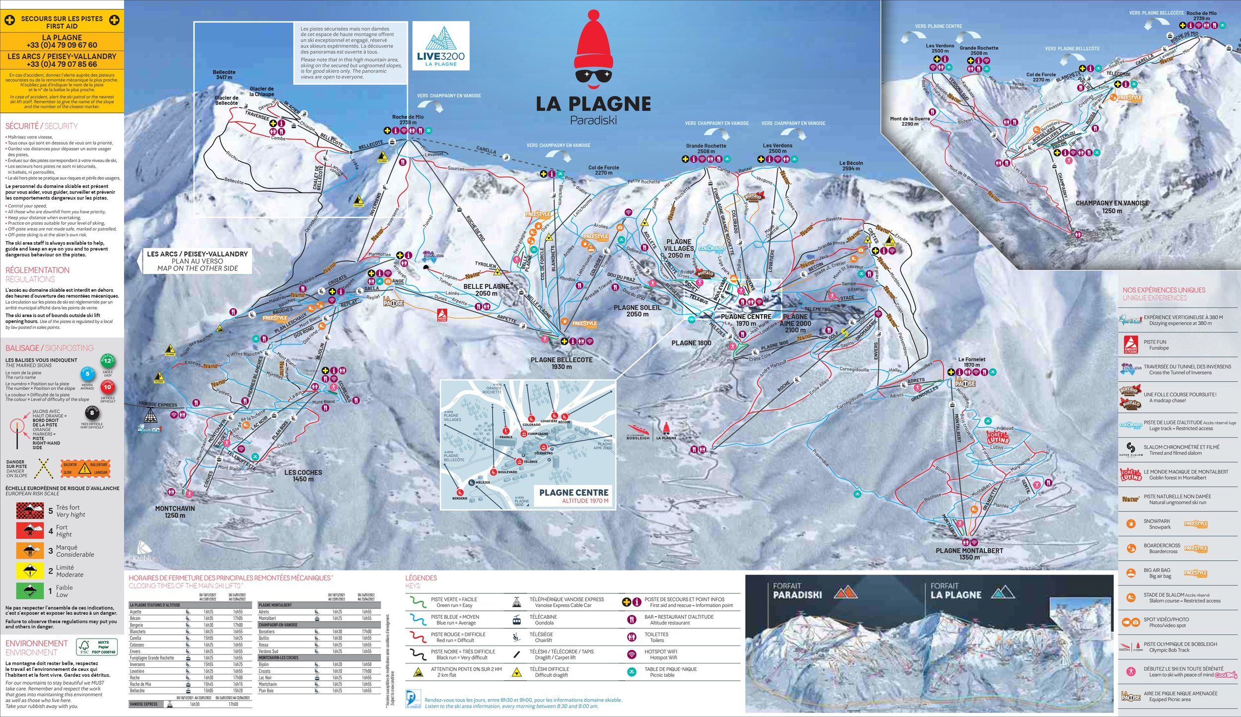 Pistekaart Skigebied La Plagne, Frankrijk